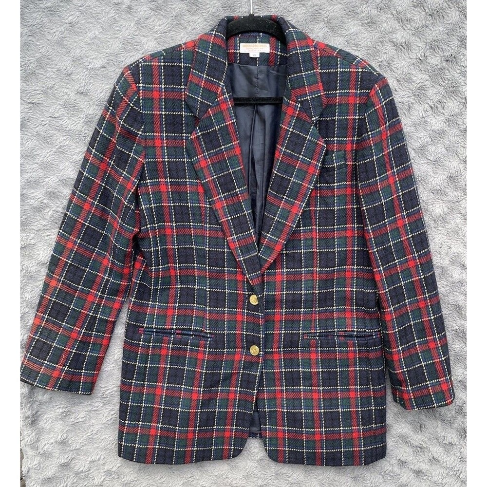 Vintage Brooks Brothers Tartan Plaid Wool Blazer 10 Gold Crest Buttons USA Ivy